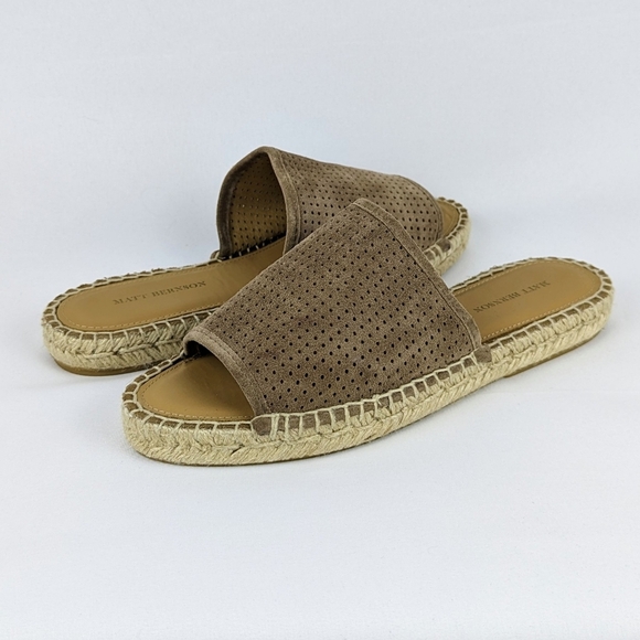 Matt Bernson Sandal Espadrilles Perforated Suede Open Toe Slip On Mocha 9 NWOB - Picture 1 of 12
